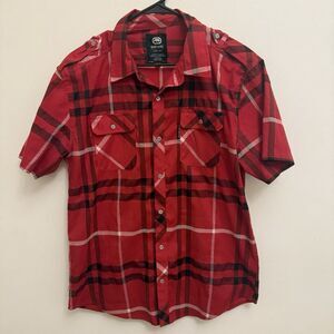 Ecko Unlimited Button Up Shirt Short Sleeve Classic Red Pockets Plaid Men’s XL